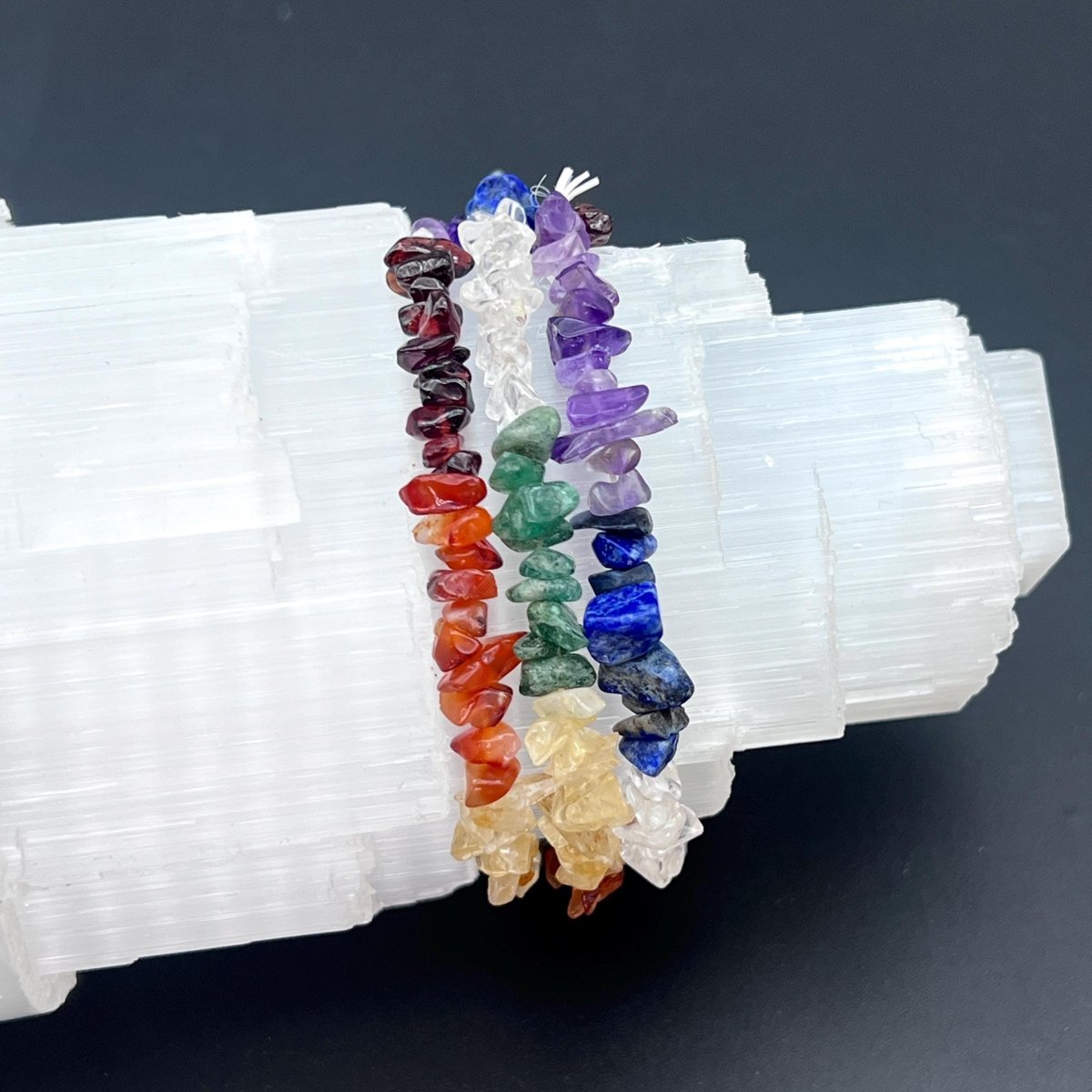 7 Stone Chip Bead Elastic Stretch Bracelet - 1 Piece