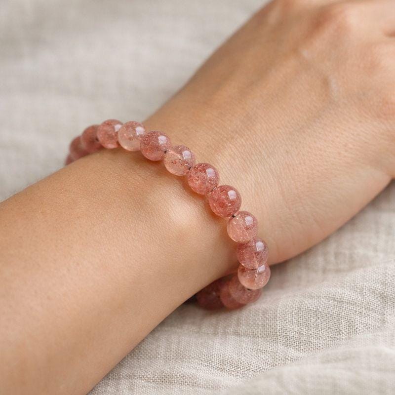 Strawberry Quartz Round Bead Stretch Bracelet (8 mm) - 1 Piece